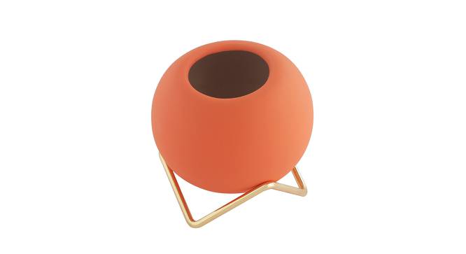 Orange Coloured Ceramic Vase with Golden Stand (Orange) by Urban Ladder - Design 1 Side View - 729363