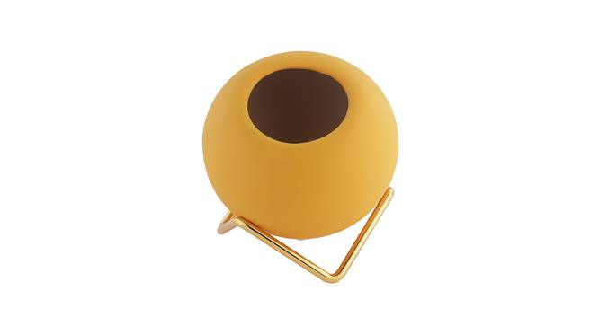 Yellow Coloured Ceramic Vase with Golden Stand (Yellow) by Urban Ladder - Design 1 Side View - 729366