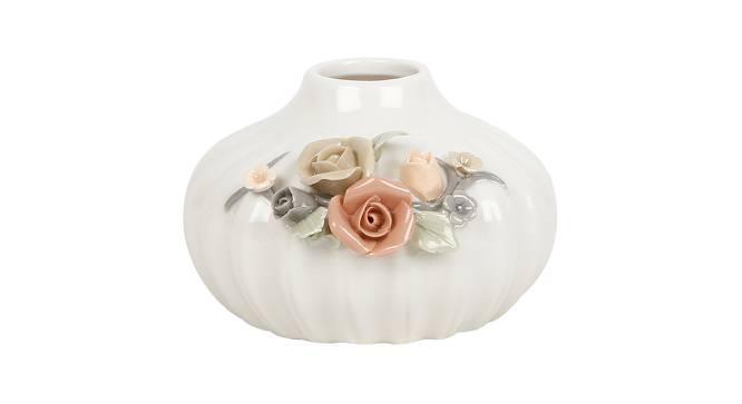 Delicately Handcrafted Floral Design Ceramic Vase Set Of 3 (White) by Urban Ladder - Design 1 Side View - 729368