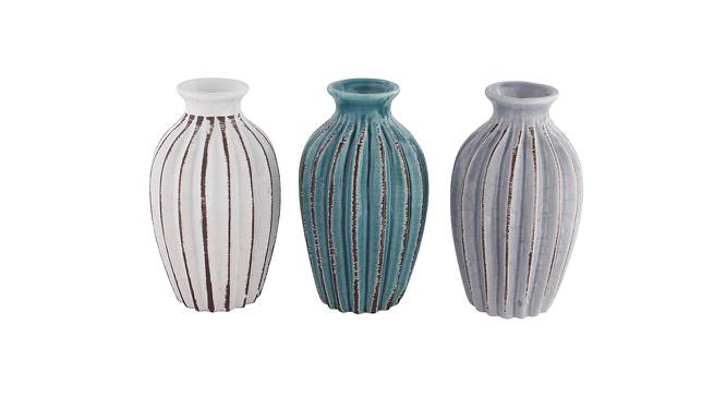 Set of 3 Rustic Finish Ceramic Vases (Multicoloured) by Urban Ladder - Design 1 Side View - 729370