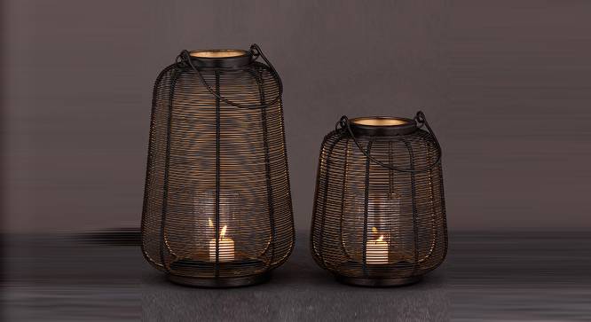 Set Of 2 Black And Gold Metal Hurricane Lantern With Glass Pipe (Black) by Urban Ladder - Design 1 Side View - 729387