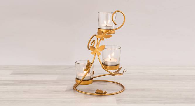 Handcrafted Golden Metal Tea Light Stand (Gold) by Urban Ladder - Design 1 Side View - 729392