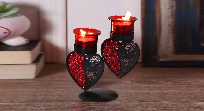 Hearty Candle Stand Set Of 2 (Red) by Urban Ladder - Design 1 Side View - 729406