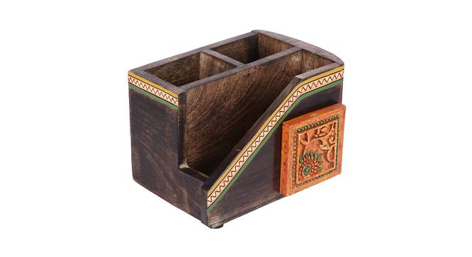 Cutlery Holder Handcrafted in Wood with Ceramic Tile (Brown) by Urban Ladder - Front View Design 1 - 729434