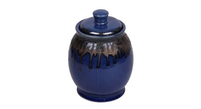 Circular Ceramic Handcrafted Storage Jar (Blue) by Urban Ladder - Front View Design 1 - 729436