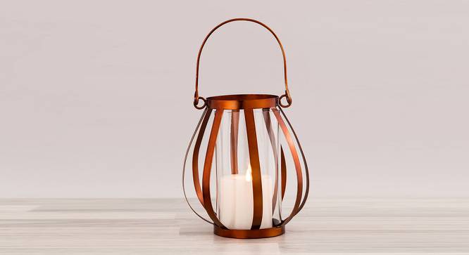 Rose Gold Iron Strips Tea Light Holder With Glass Case (Rose Gold) by Urban Ladder - Design 1 Side View - 729509