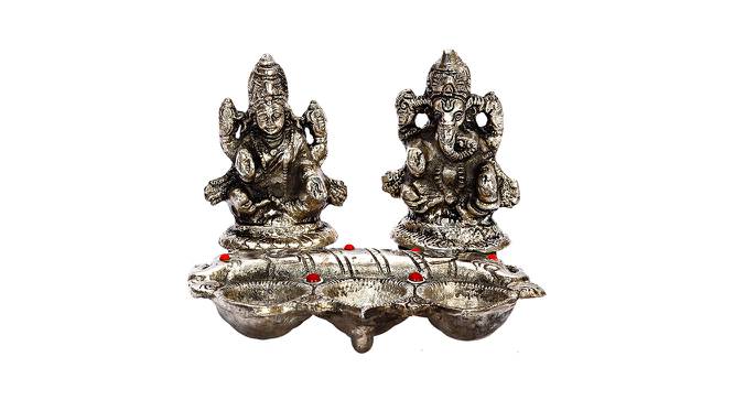 Metal Finish Laxmi Ganesh With 3 Diyas In Front (Silver) by Urban Ladder - Design 1 Side View - 729510