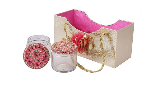 Golden and Pink Box Shaped Basket with two Glass Jars (Golden & Pink) by Urban Ladder - Front View Design 1 - 729512