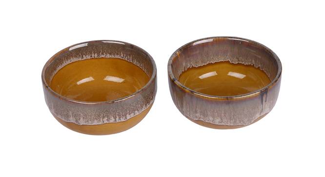 Handpainted Ceramic Bowl Set of 2 in Mustard (Brown) by Urban Ladder - Front View Design 1 - 729545