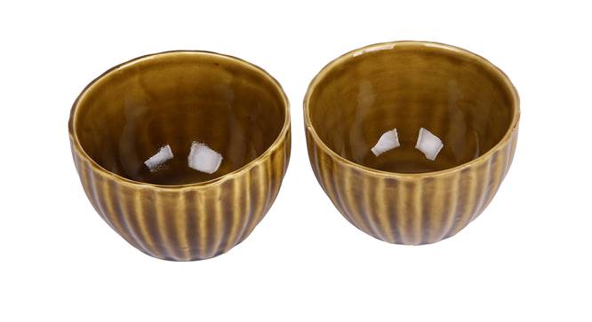 Set of 2 Mustard Striped Ceramic Bowls (Mustard) by Urban Ladder - Front View Design 1 - 729548