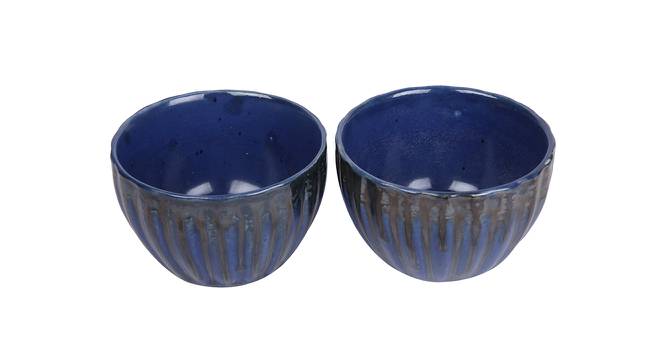 Blue Striped Ceramic Bowls - set of 2 (Blue) by Urban Ladder - Front View Design 1 - 729549