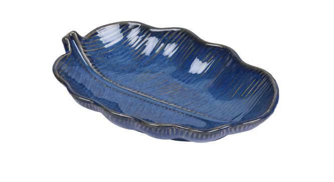Zig Zag Edged Leaf Ceramic Platter in Indigo Blue (Blue) by Urban Ladder - Front View Design 1 - 729577