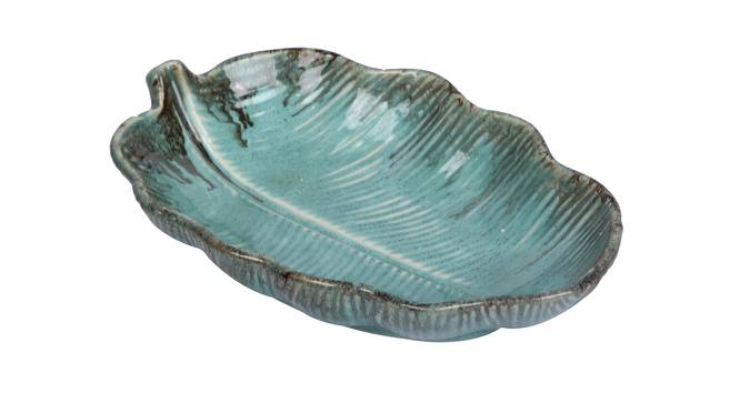 Zig Zag Edged Leaf Ceramic Platter in Sage Green (Green) by Urban Ladder - Front View Design 1 - 729578