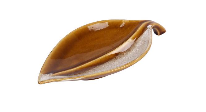 Leaf Structure Ceramic Platter (Mustard) by Urban Ladder - Front View Design 1 - 729580