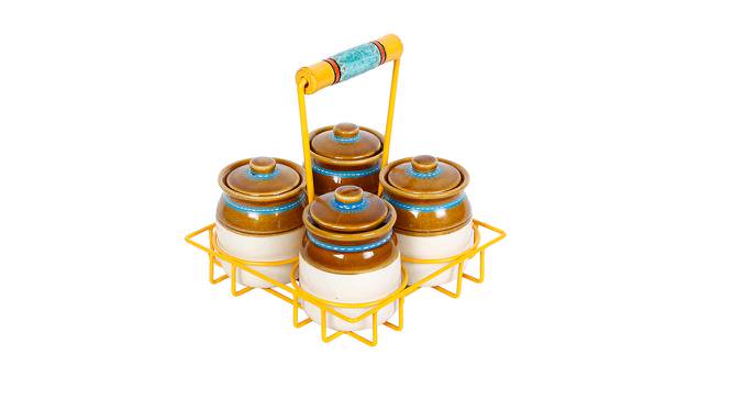 Ceramic Barni Set with Tray (Yellow) by Urban Ladder - Front View Design 1 - 729582
