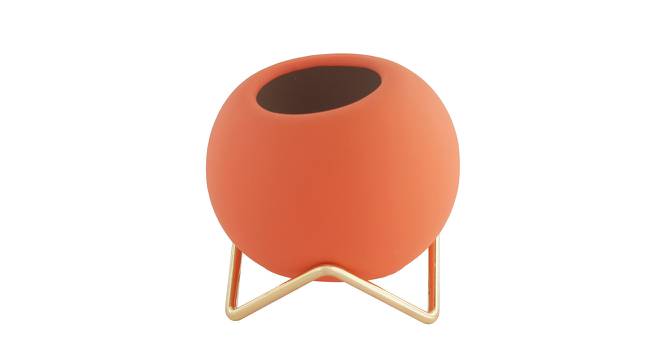 Orange Coloured Ceramic Vase with Golden Stand (Orange) by Urban Ladder - Front View Design 1 - 729634