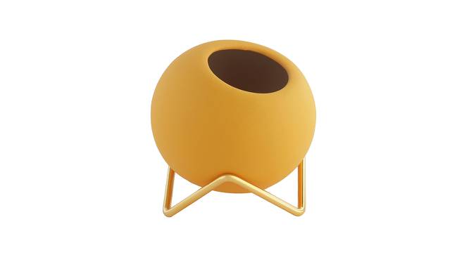 Yellow Coloured Ceramic Vase with Golden Stand (Yellow) by Urban Ladder - Front View Design 1 - 729637