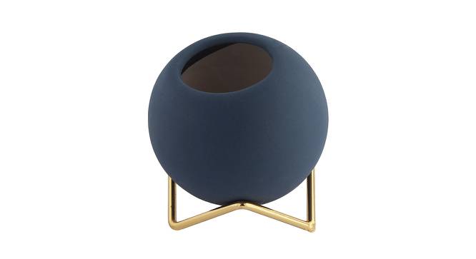 Blue Coloured Ceramic Vase with Golden Stand (Grey) by Urban Ladder - Front View Design 1 - 729648