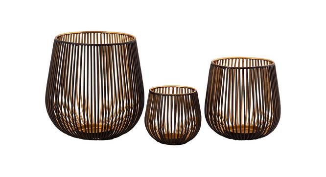 Set Of 3 Black And Gold Metal Candle Holder (Black) by Urban Ladder - Front View Design 1 - 729656