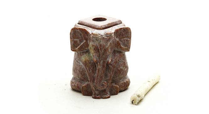 Elephant Shaped Carved Stone Candle Stand (Brown) by Urban Ladder - Front View Design 1 - 729669