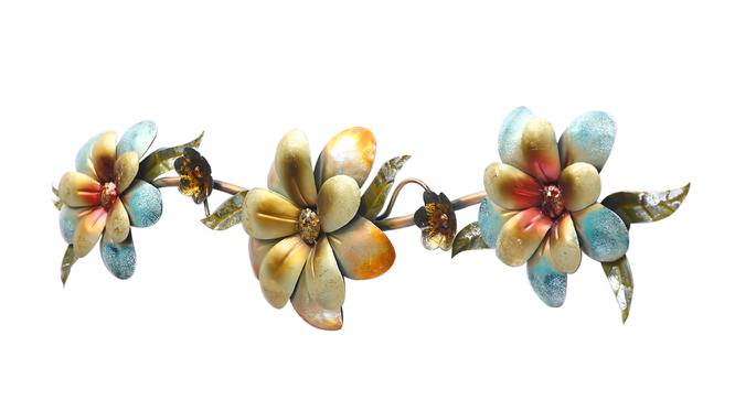 Horizontal Floral Pattern Three Flowers (Gold & Blue) by Urban Ladder - Front View Design 1 - 729696