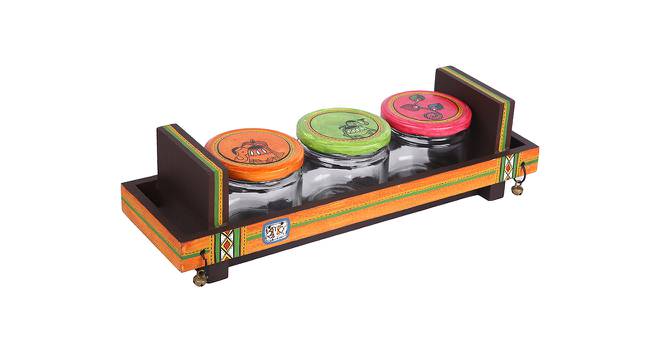 Wooden Tray with Three Big Glass Jar (Multicoloured) by Urban Ladder - Front View Design 1 - 729701