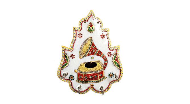 Gramophone Motif Marble Key Holder with Kundan work - 4hooks (Multicoloured) by Urban Ladder - Front View Design 1 - 729755