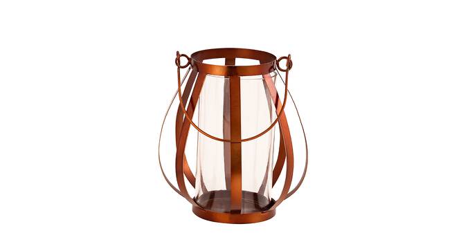 Rose Gold Iron Strips Tea Light Holder With Glass Case (Rose Gold) by Urban Ladder - Front View Design 1 - 729768