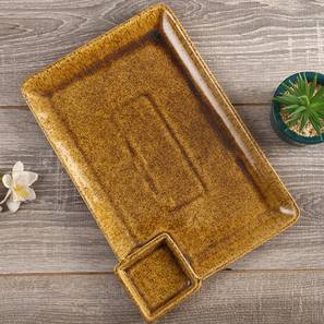 Trays Platters Design Glazed Ceramic Rectangular Platter in Natural Brown (Mustard)