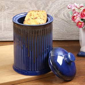 Kitchen Organizers Design Cylindrical Handcrafted Ceramic Storage Jar (Blue)