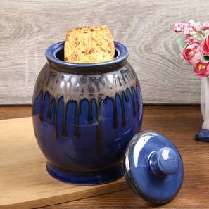 Kitchen Organizers Design Circular Ceramic Handcrafted Storage Jar (Blue)
