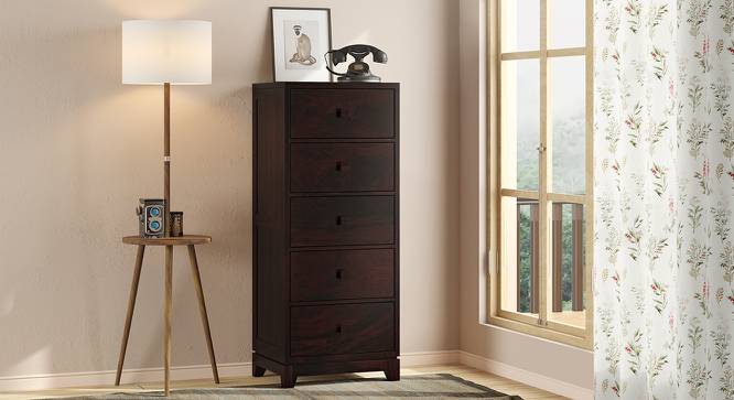 Magellan Tall Chest Of Five Drawers (Mahogany Finish) by Urban Ladder - Front View - 