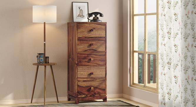 Magellan Tall Chest Of Five Drawers (Teak Finish) by Urban Ladder - Front View - 