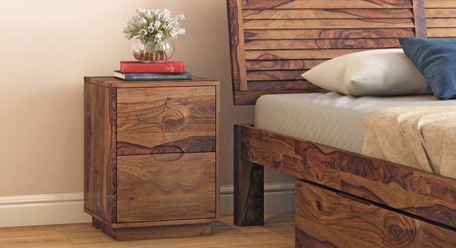 Zephyr Bedside Table (Teak Finish) by Urban Ladder - Front View - 