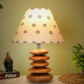 Bedside Lamp Design Joaquin Beige Handpainted Fabric Shade Table Lamp with Solid Wood Base (Natural Wooden Brown)