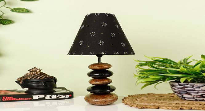 Karson Black Handpainted Fabric Shade Table Lamp with Solid Wood Base (Multicolor) by Urban Ladder - Front View Design 1 - 732139