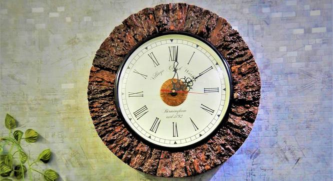 Creed Brown Solid Wood Round Wall Clock (Brown) by Urban Ladder - Front View Design 1 - 732180
