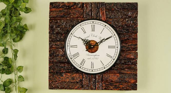 Dwight Brown Solid Wood Square Wall Clock (Brown) by Urban Ladder - Front View Design 1 - 732182