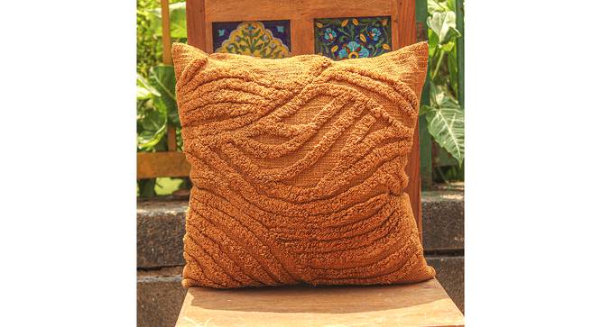 Ambbi Collections Cushion cover Abstract Pattern, Mustard, Tufted Cushion Cover, Set of 1, 16x16 Inch Cotton Cushion Cover (Brown, 41 x 41 cm  (16" X 16") Cushion Size) by Urban Ladder - Front View Design 1 - 733055