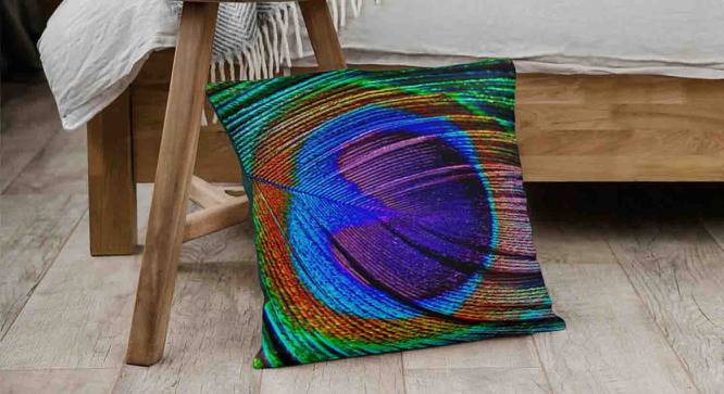 Ambbi Collections Cushion cover, Abstract Pattern, Peacock Cushion Cover, Set of 1, 16x16 Inch Satin Cushion Cover (41 x 41 cm  (16" X 16") Cushion Size, Multicolor) by Urban Ladder - Design 1 Side View - 733073