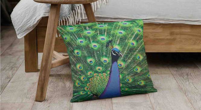 Ambbi Collections Cushion cover, Ethnic Pattern, Peacock Cushion Cover, Set of 1, 16x16 Inch Satin Cushion Cover (Green, 41 x 41 cm  (16" X 16") Cushion Size) by Urban Ladder - Design 1 Side View - 733119