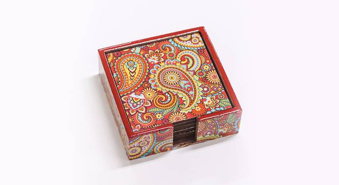 Ambbi Collections Geometric Pattern, Orange Color, Set of 6 coasters and 1 stand, 4x4 inch Coasters (Multicolor) by Urban Ladder - Front View Design 1 - 733156