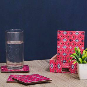 Home Decor Design Abstract Pattern, Pink Color, Set of 6 coasters and 1 stand, 4x4 inch Coasters (Pink)