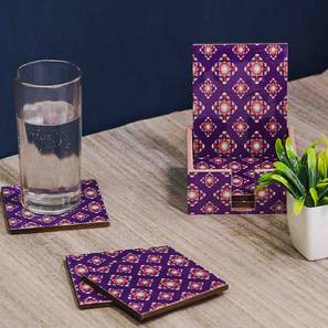 Trays Platters Design Abstract Pattern, Purple Color, Set of 6 coasters and 1 stand, 4x4 inch Coasters (Purple)