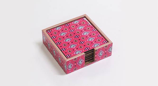 Ambbi Collections Abstract Pattern, Pink Color, Set of 6 coasters and 1 stand, 4x4 inch Coasters (Pink) by Urban Ladder - Front View Design 1 - 733213