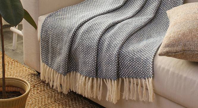 Vindhya Cotton Throw Dark Blue (Blue) by Urban Ladder - Front View Design 1 - 733728