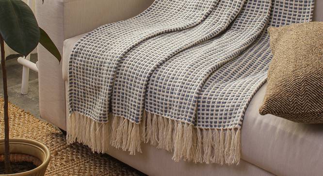 Girnar Cotton Throw Dark Blue (Blue) by Urban Ladder - Front View Design 1 - 733732