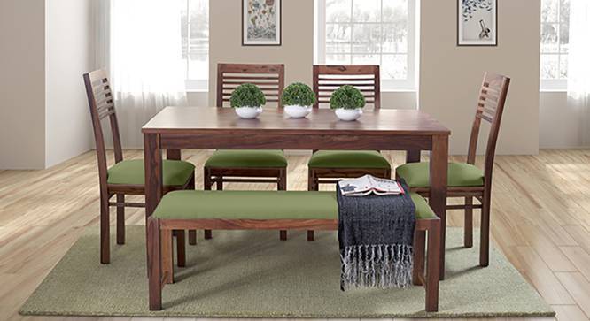 Oribi Upholstered Dining Bench (Teak Finish, Avocado Green) by Urban Ladder - Side View - 