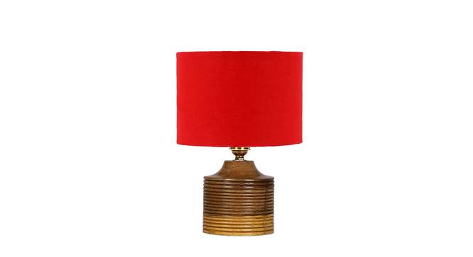Ava Red Cotton Table Lamp With Natural Wood Base (Red) by Urban Ladder - Front View Design 1 - 735849