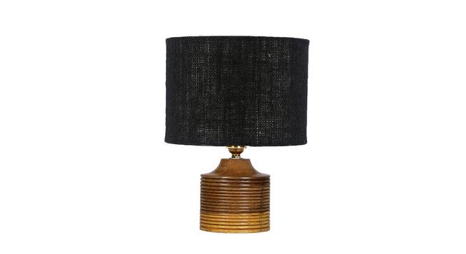 Cinderella Black Jute Table Lamp With Natural Wood Base (Black) by Urban Ladder - Front View Design 1 - 736173